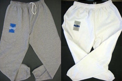 sweat pants, white and gray